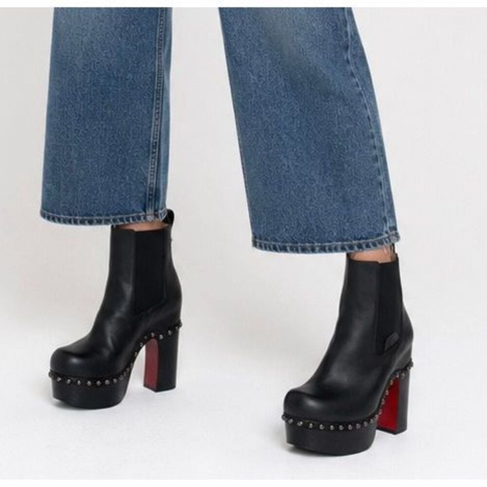 CHRISTIAN LOUBOUTIN Joan Black Leather Ankle Boots Size 36 US 6 Clog Chunky - Picture 12 of 14